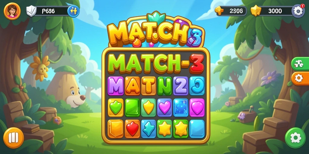 Screenshot gameplay AP686 menampilkan momen seru mencocokkan item dalam Match-3.