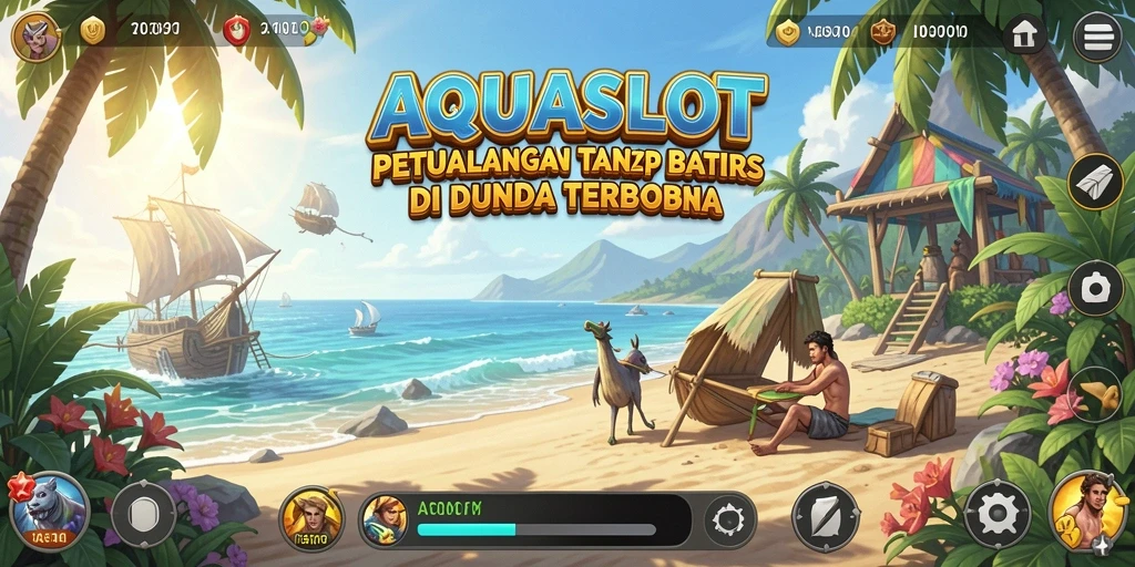 Screenshot gameplay AQUASLOT yang menampilkan petualangan luas di dunia terbuka.