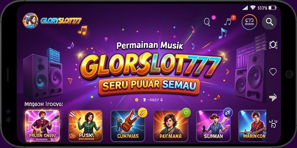 Screenshot permainan GLORYSLOT777 menampilkan interaksi seru dengan musik.