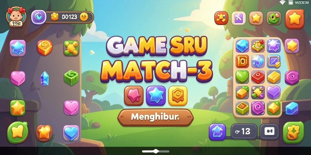 Gameplay Match-3 seru dengan grafis berwarna-warni.