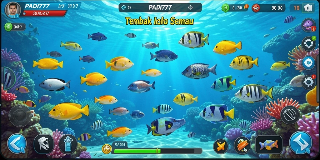 Tampilan gameplay PADI777 dengan aksi menembak ikan yang seru.